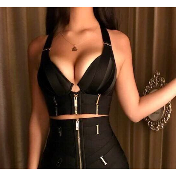 Honey Birdette BLAIR🖤 Black and Gold Bandage Bra 32DDD - Picture 1 of 3